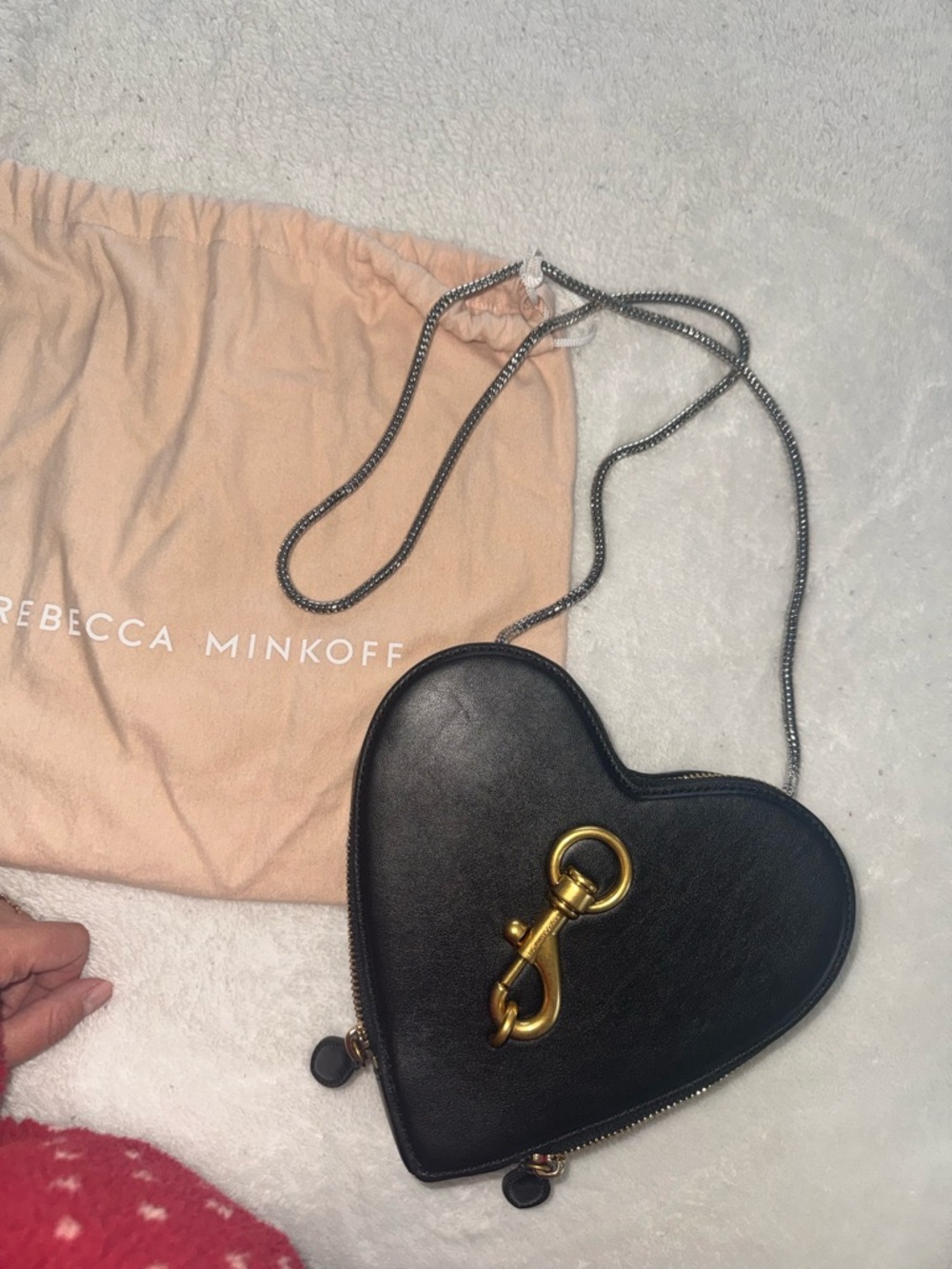 Rebecca Minkoff Black Heart-Shaped Crossbody with Gold Clip Detail